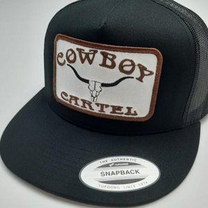 Cowboy Cartel Flat Bill Mesh Snapback Embroidered Patch Cap Hat Black Western
